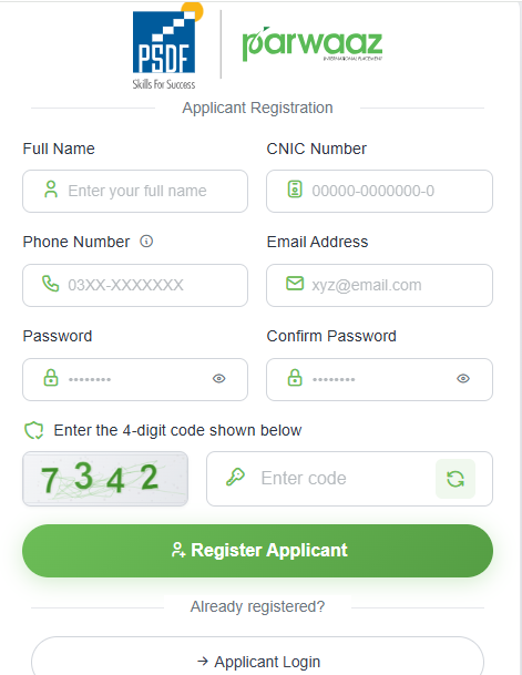 PSDF Parwaz Card official portal for Skill Development Program
